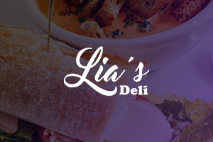 Lia's Deli logo over a picture of deli food